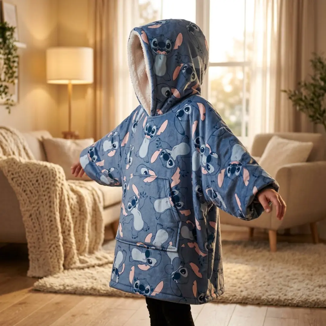 Stitch hoodie poncho blauw 7