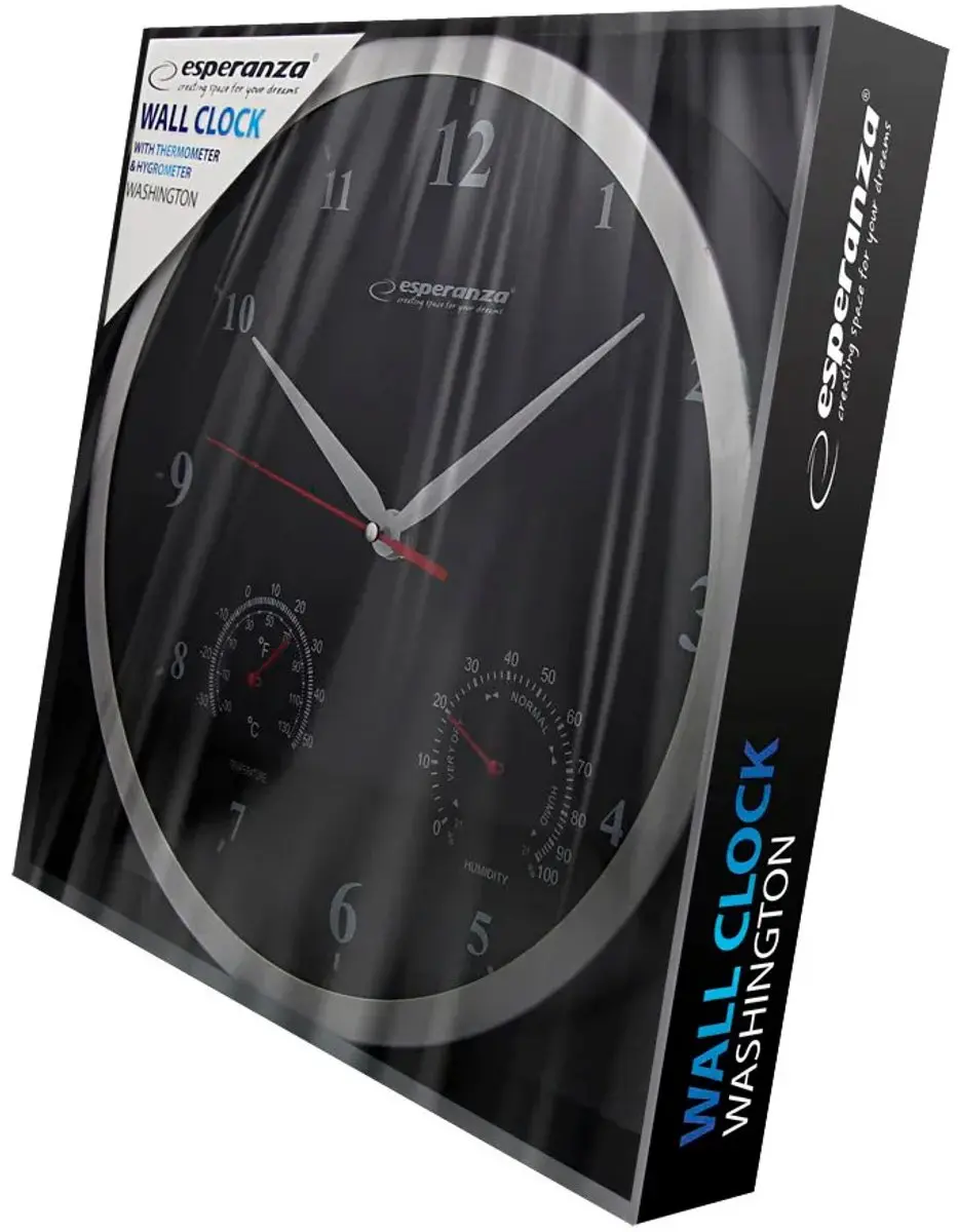Esperanza Washington Wandklok EHC008K - Ø30cm - Zwart - afbeelding 2 van 3