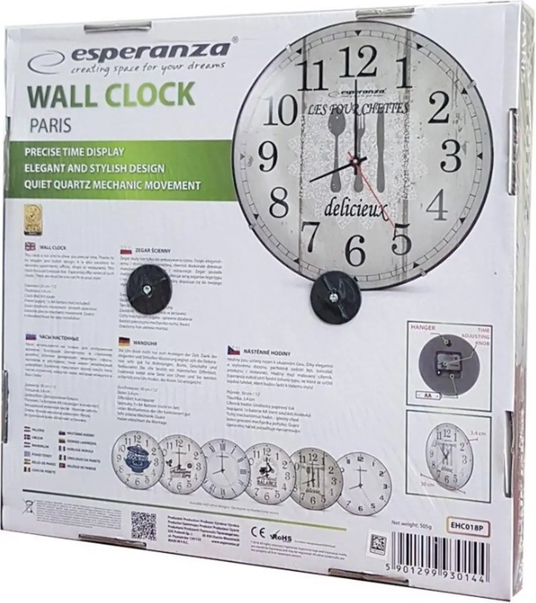 Esperanza Paris EHC018P Klassieke Wandklok 30cm - Wit Beige - afbeelding 2 van 2