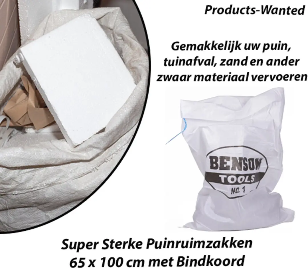15-Stuks Super Sterke Puinruimzakken 65 x 100 cm met Bindkoord