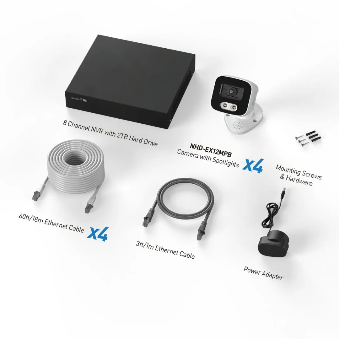 Swann EliteX 12MP Series - Beveiligingscamera's - 4 Camera's - cctv camerasysteem - 2TB - geen abonnementskosten - 6K Ultra HD - Spotlight Bullet IP Cameras - Met Microfoon