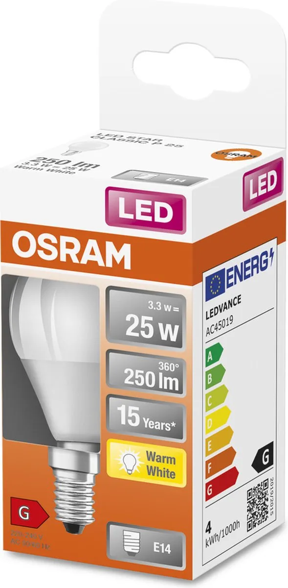 Osram LED E14 3.3W Warm Wit Mat - 2700K