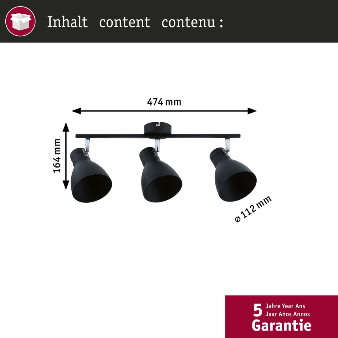 Paulmann Spotlight Davy E27 3x20W - Zwart