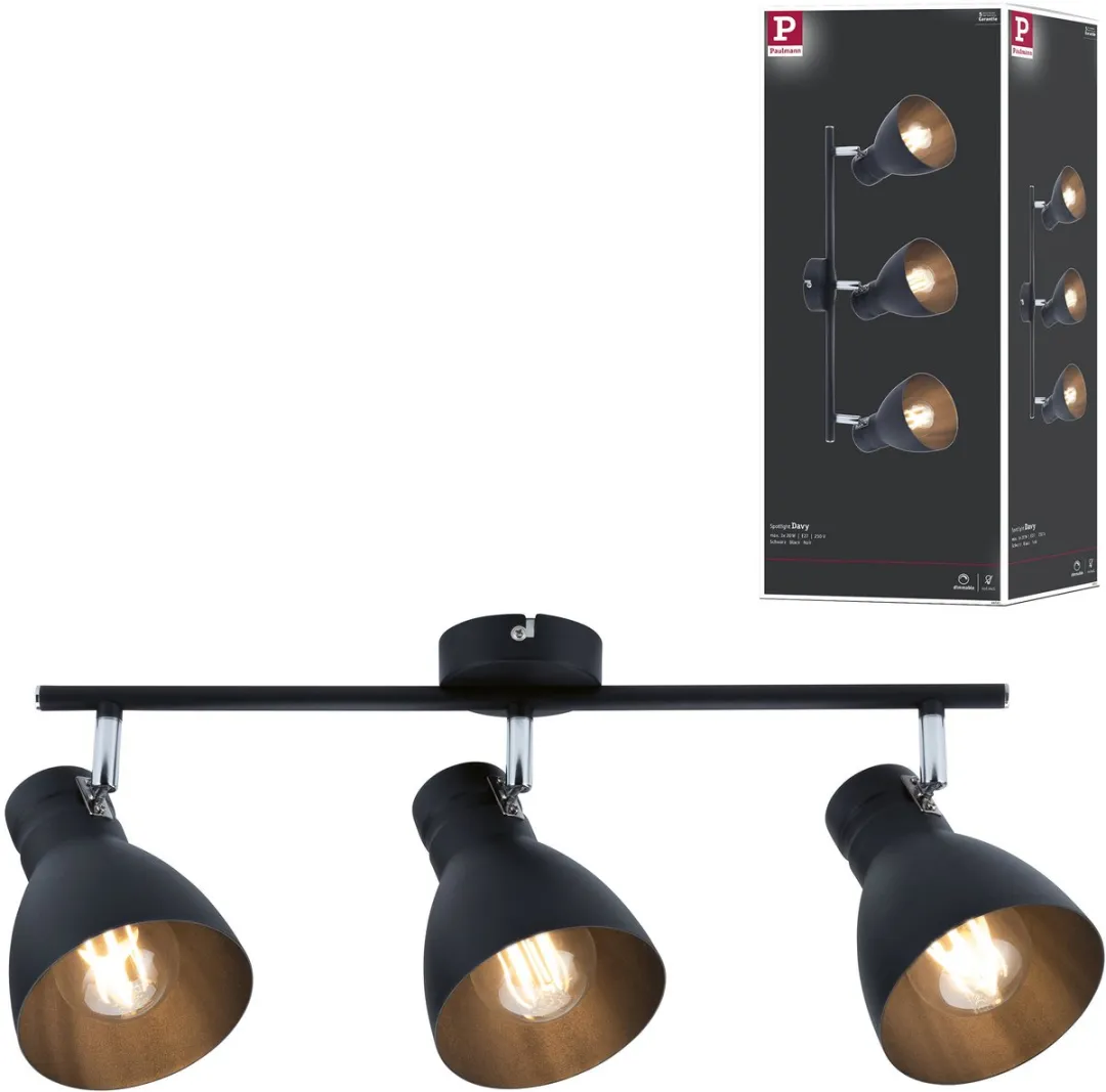 Paulmann Spotlight Davy E27 3x20W - Zwart
