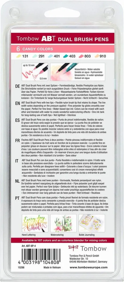 Tombow ABT Dual Brushpennen - Candy Kleuren - 6 Stuks - afbeelding 6 van 6