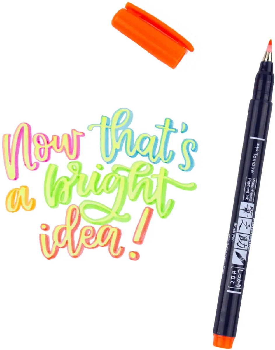 Tombow Fudenosuke Brush Pen Hard Neon - Set van 6 - afbeelding 3 van 6