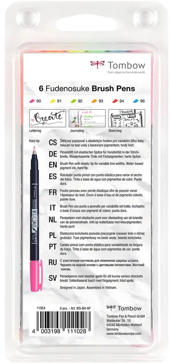 Tombow Fudenosuke Brush Pen Hard Neon - Set van 6 - afbeelding 4 van 6