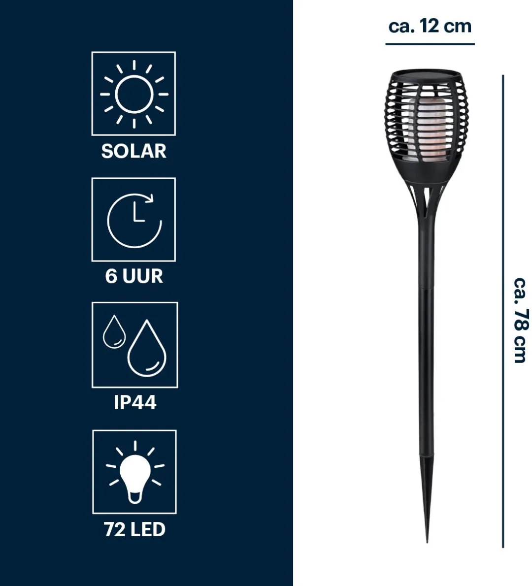 Grundig Solar Tuinfakkel 72cm - Zwart