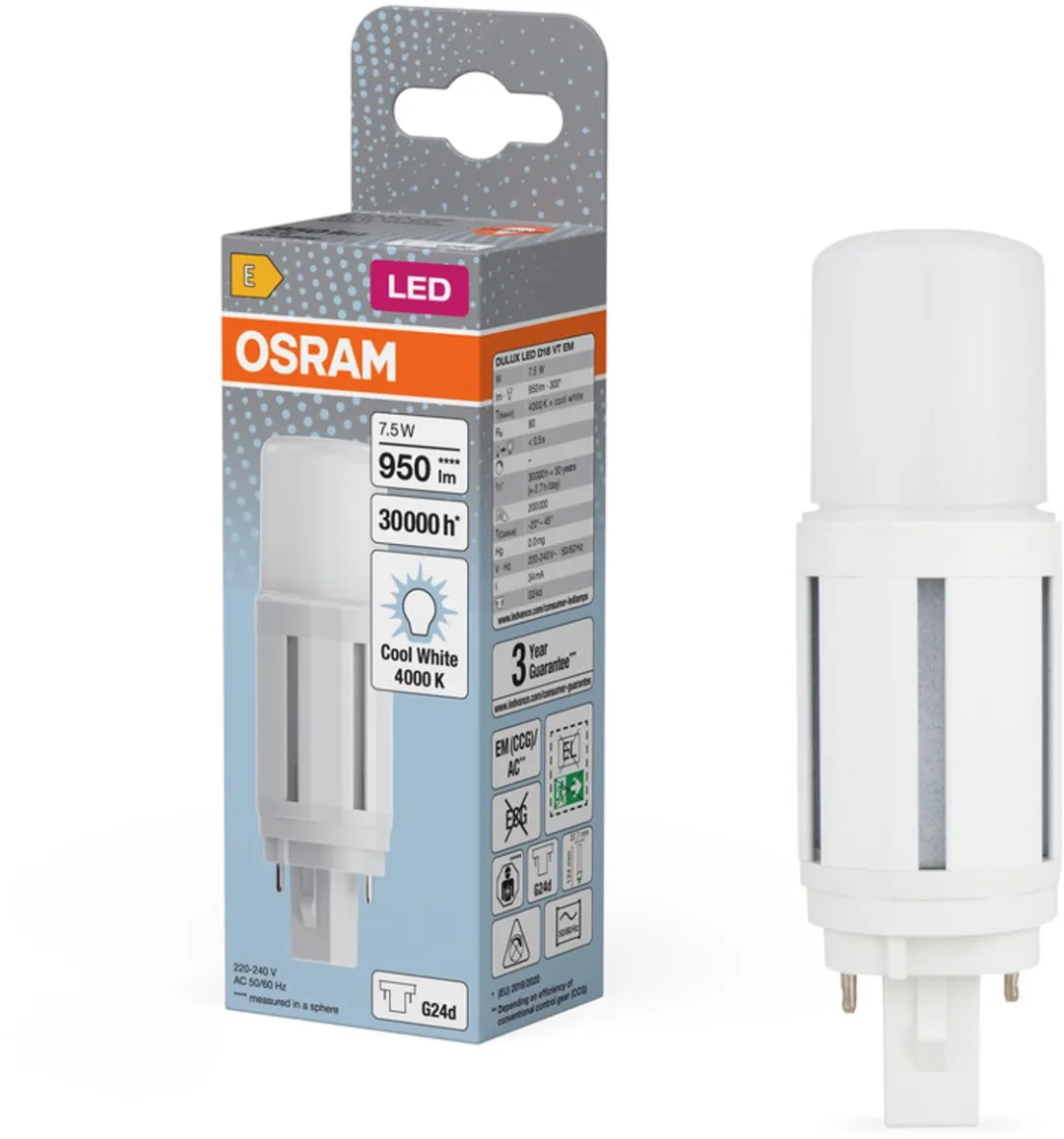 Osram LED-lamp G24d 7.5W 4000K Koelwit - Helder glas