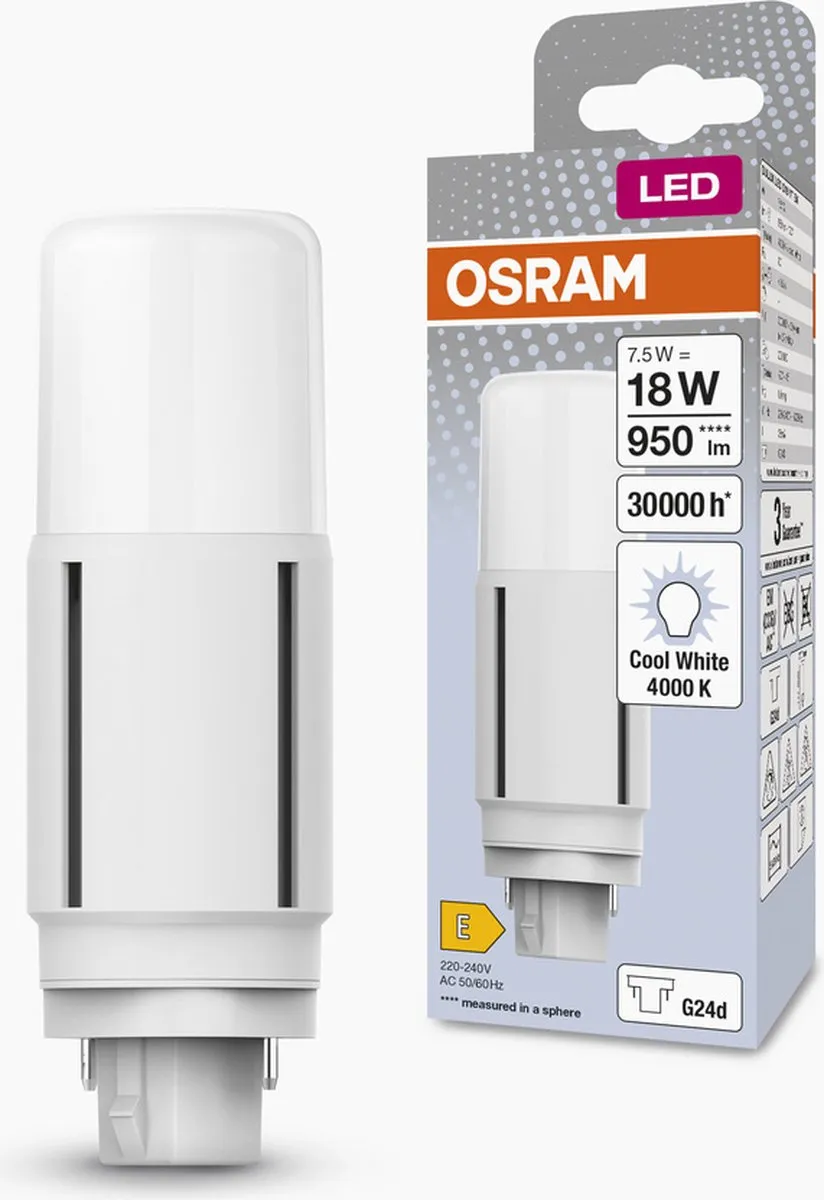 Osram LED-lamp G24d 7.5W 4000K Koelwit - Helder glas