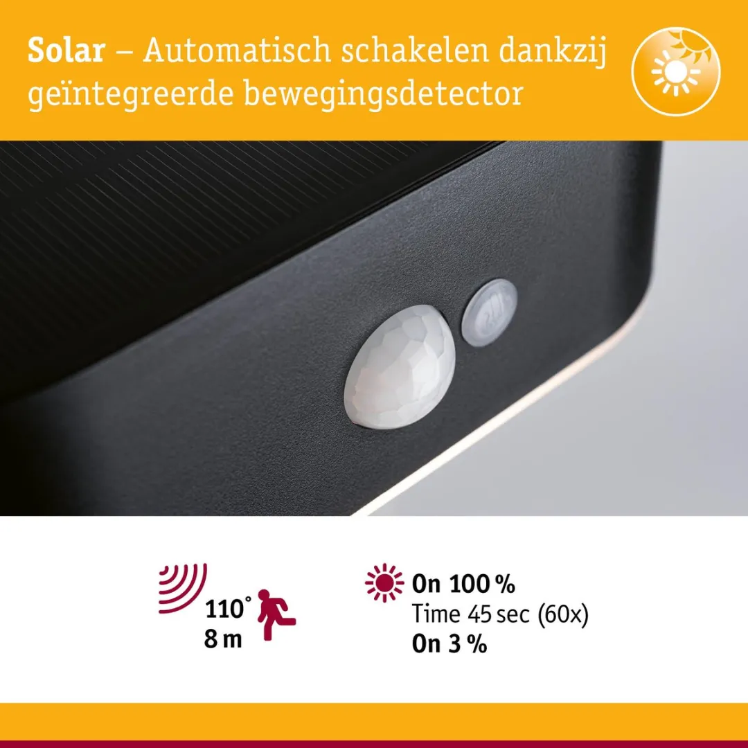 Paulmann Adya Solar LED Wandarmatuur - Bewegingsmelder IP44 200lm - afbeelding 6 van 6