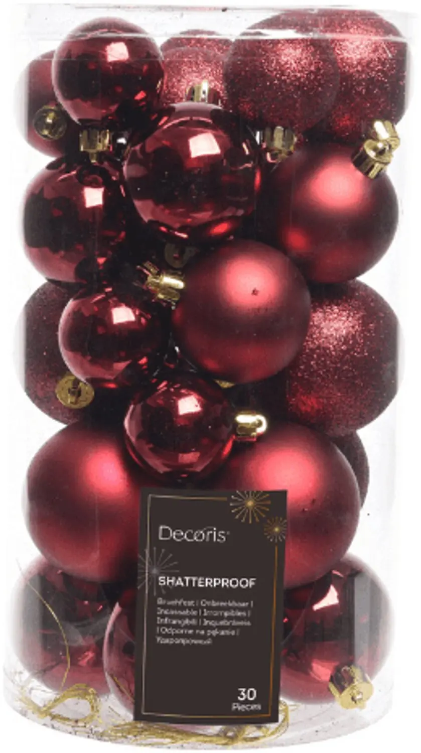 Decoris Kerstbal Set Plastic Ossenbloed - 30 stuks - afbeelding 4 van 4