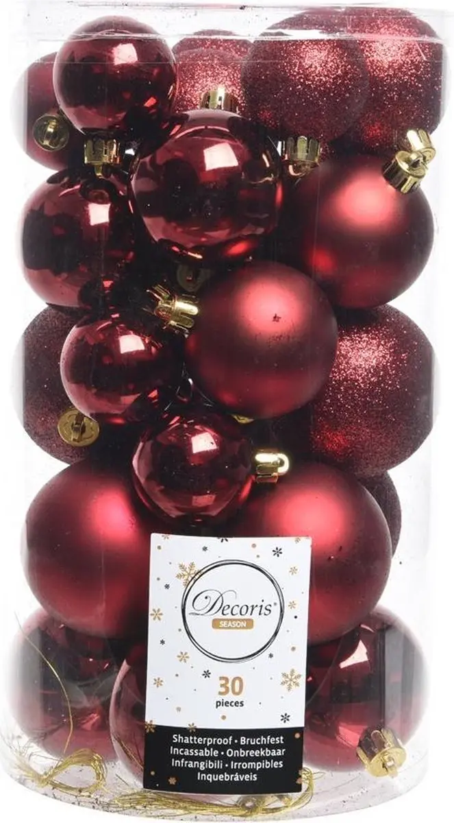 Decoris Kerstbal Set Plastic Ossenbloed