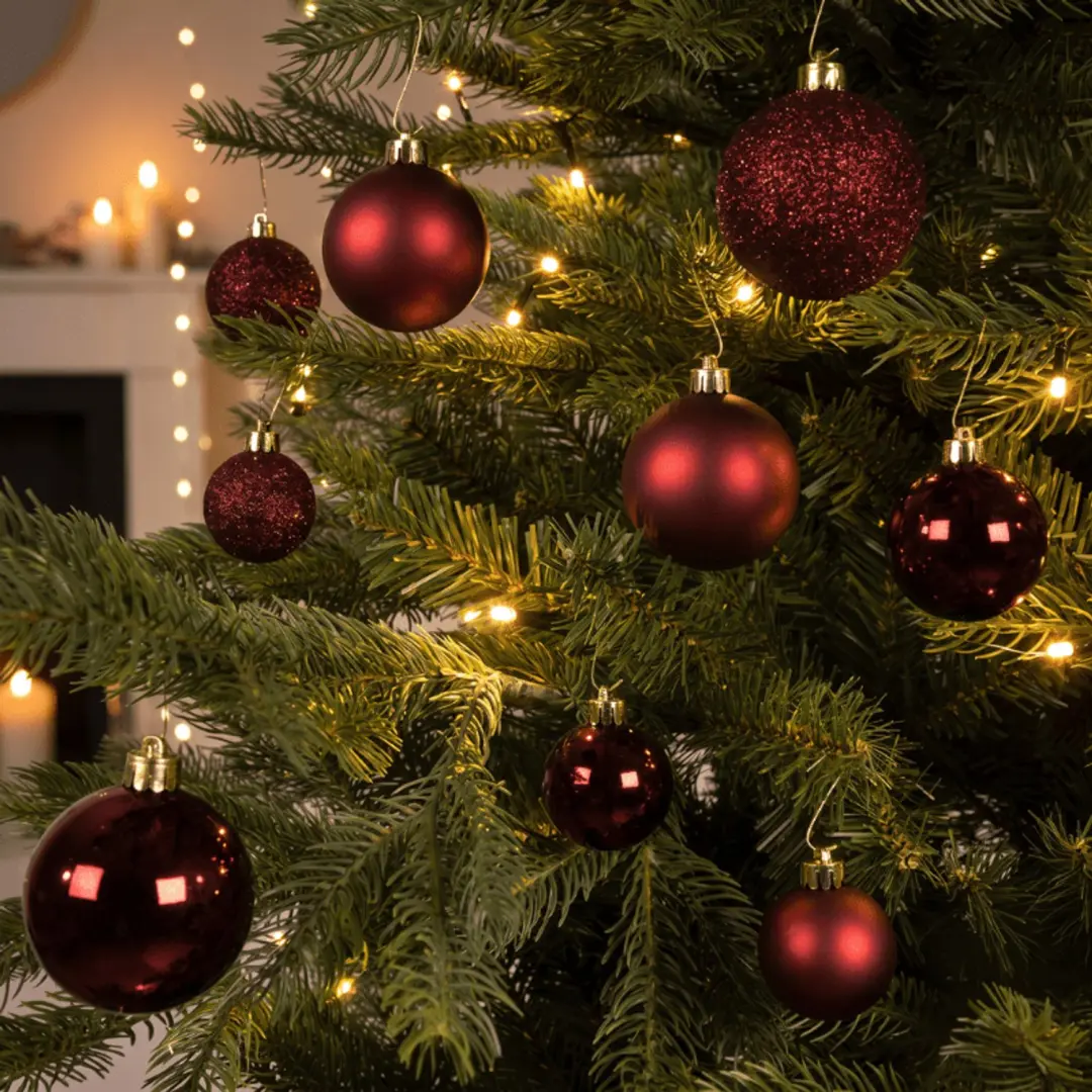 Decoris Kerstbal Set Plastic Ossenbloed - 30 stuks - afbeelding 3 van 4