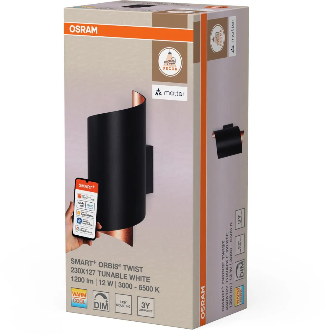 Osram SMART+ Matter Wall Twist Wandlamp 12W 700lm - Zwart - afbeelding 6 van 6
