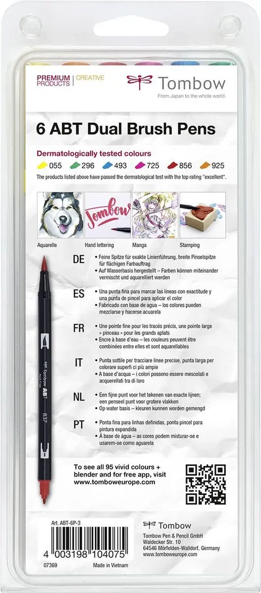 Tombow ABT Dual Brush tekenpennen - Set van 6 - Assorti - afbeelding 3 van 3