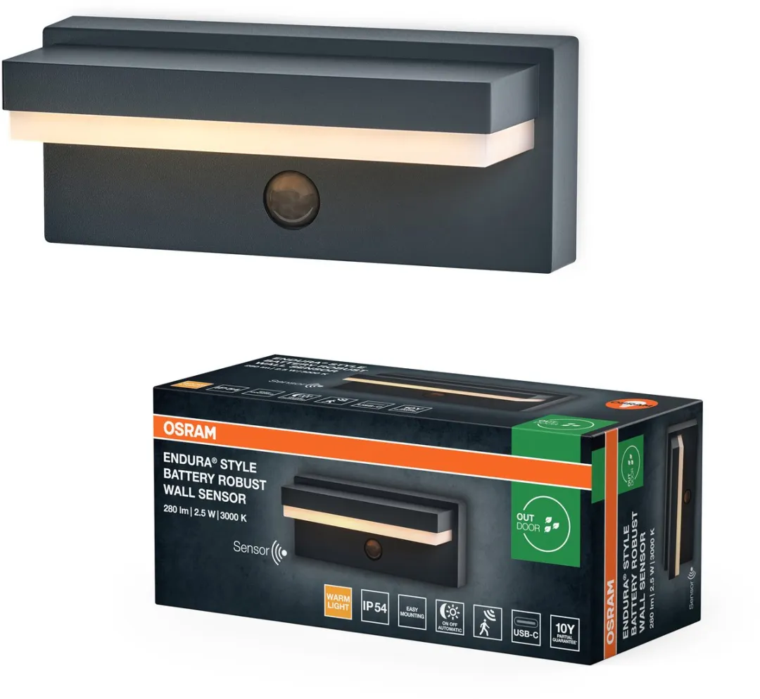 Osram Endura Style LED Wandlamp 2,5W - 180lm - PIR-sensor - Donkergrijs