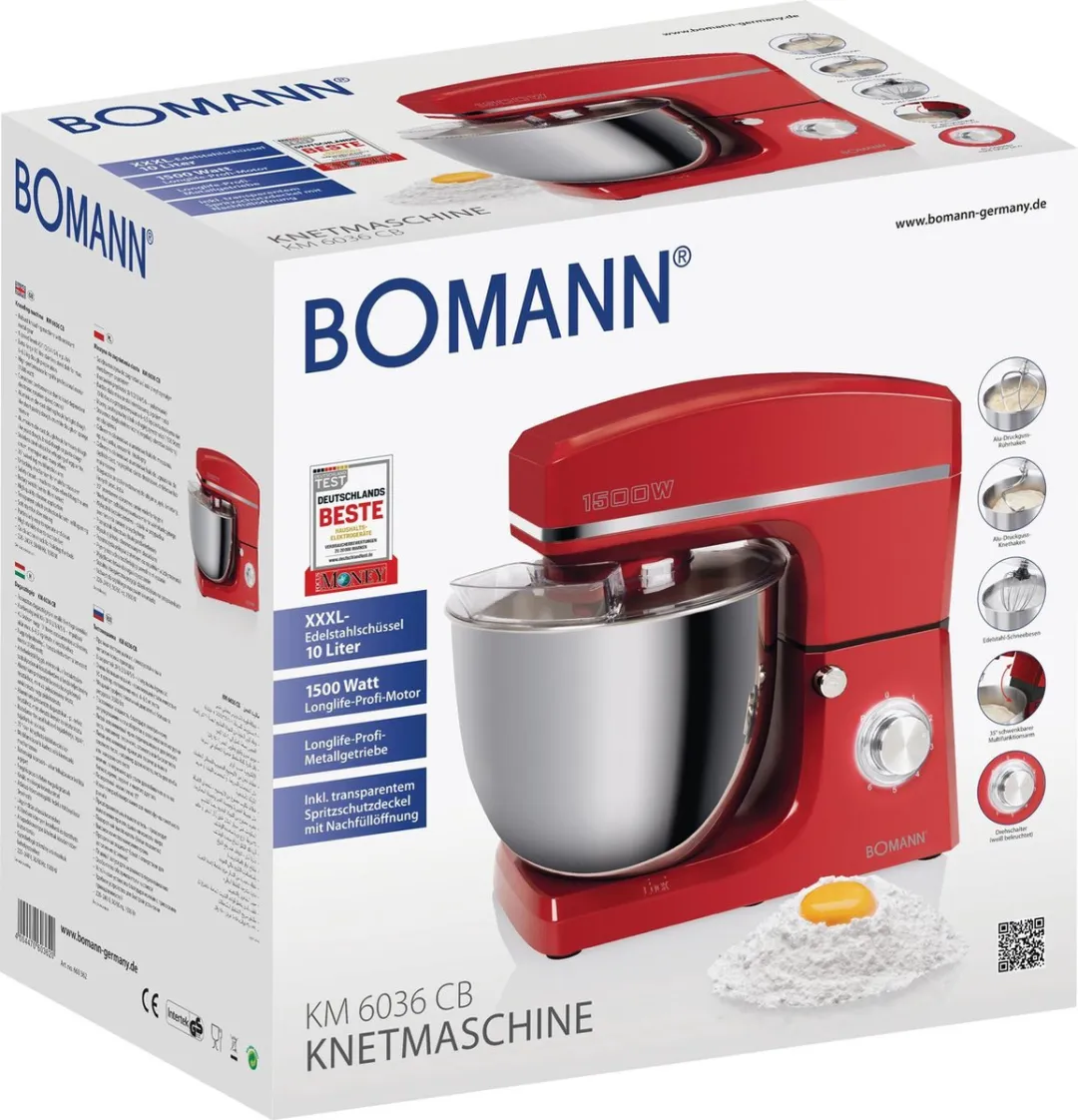 Bomann KM 6036 CB Keukenmachine 1500W - 10L - Rood - afbeelding 4 van 6