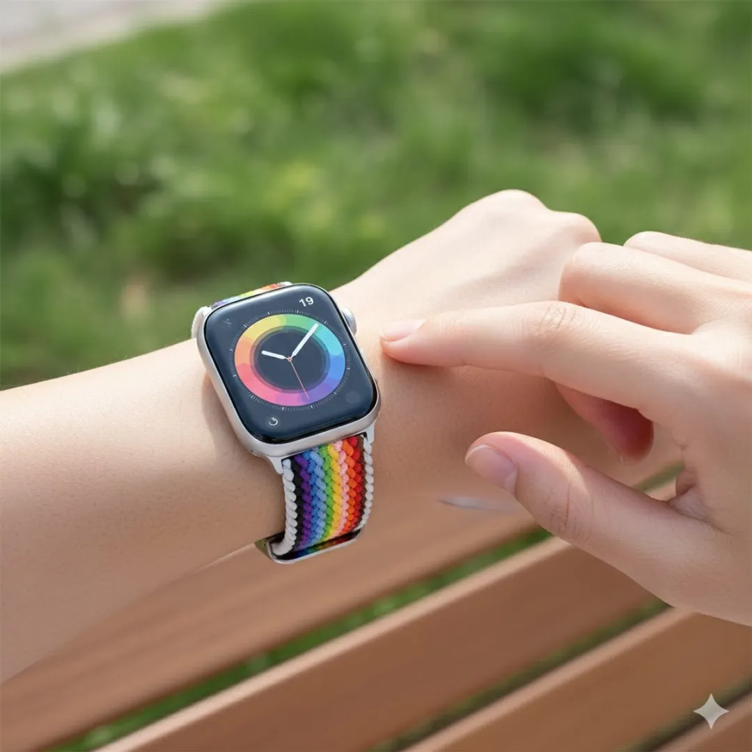 NUVEX Regenboog Nylon Horlogebandje Apple Watch - One Size