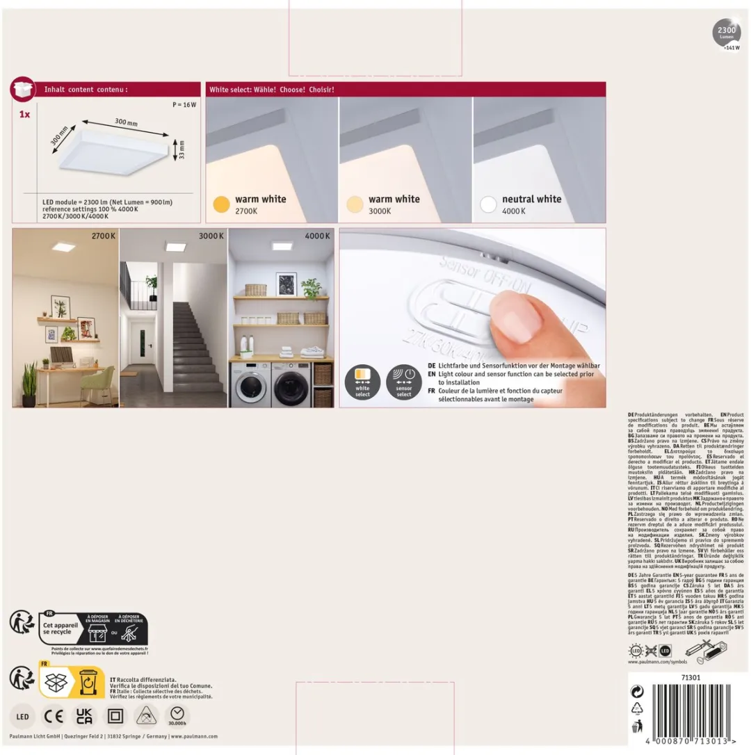 Paulmann LED-paneel Abia 2 White Select 14W 900lm - Hoekig 300x300mm Wit - afbeelding 6 van 6