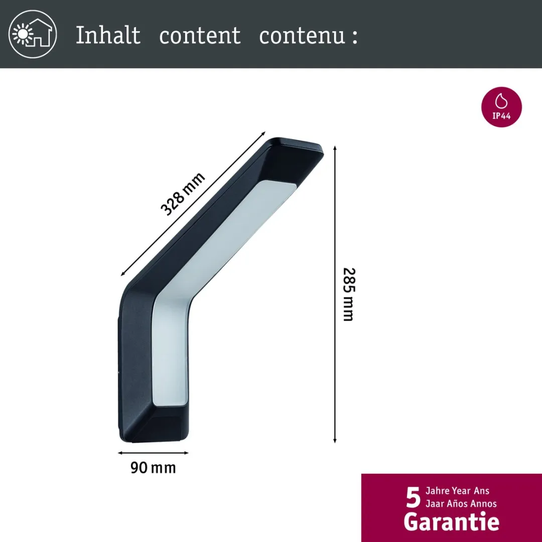Paulmann Merano LED Wandarmatuur Antraciet 14W 3000K - IP44 - afbeelding 6 van 6