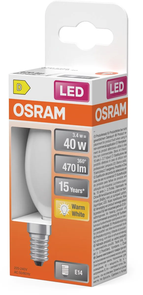 Osram LEDSCLB40 3,4W E14 Warm Wit Mat - 1 Stuk