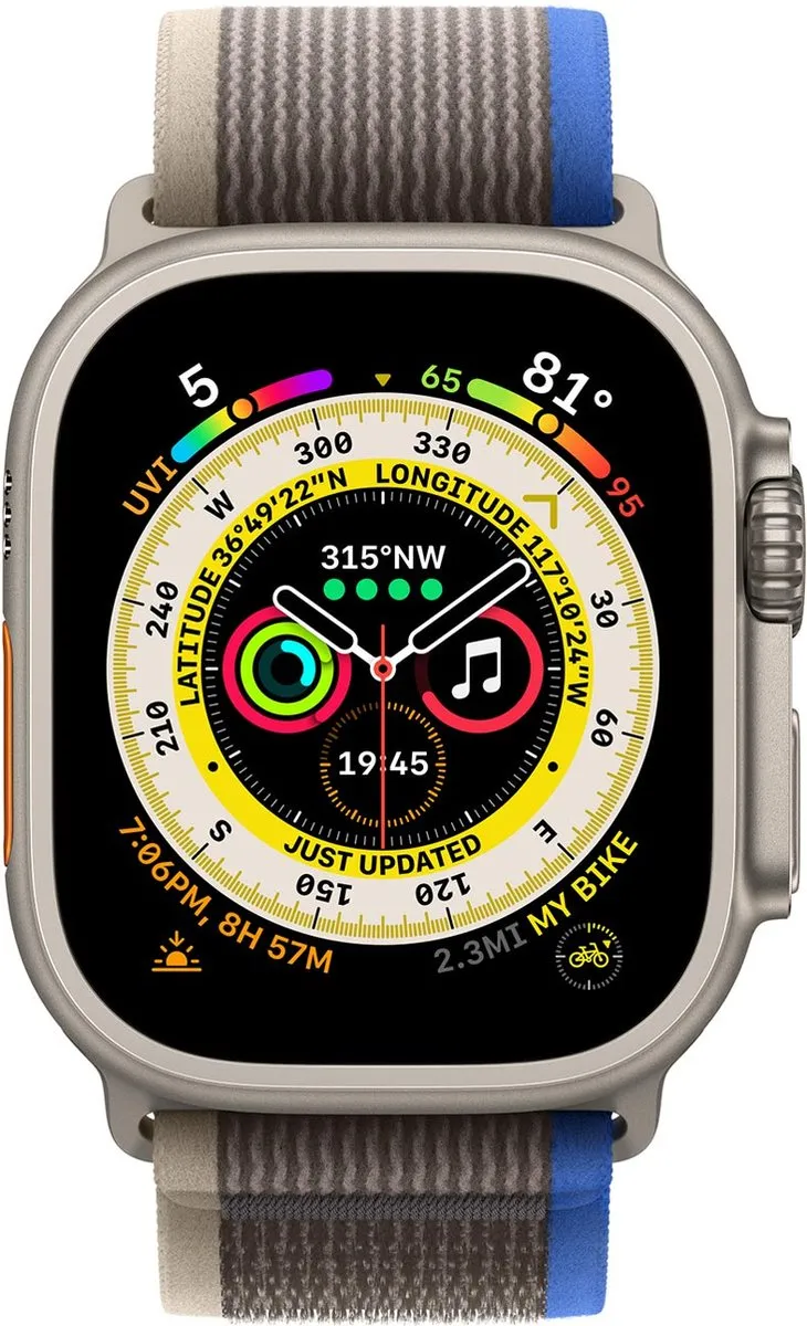 Apple Watch Ultra Trail bandje - 49mm - Blauw/Grijs- Small/Medium