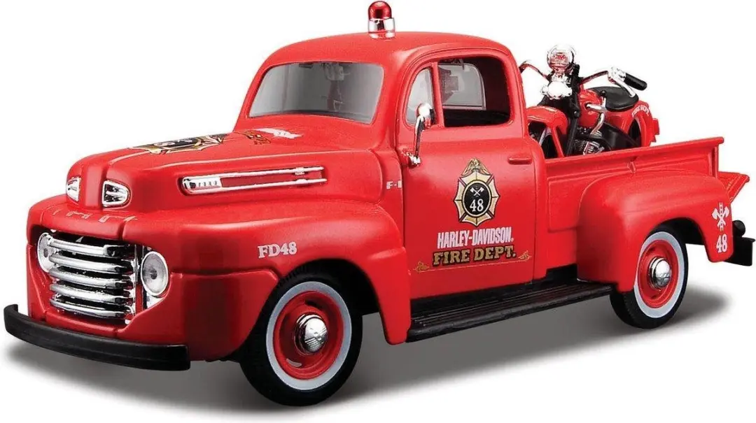 1948 Ford F1 Pick Up + 1936 El Knucklehead (Rood) (20cm) 1/24 Maisto