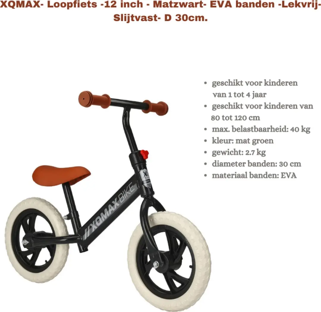 XQMax Loopfietsje 12 Inch - Zwart - afbeelding 2 van 6
