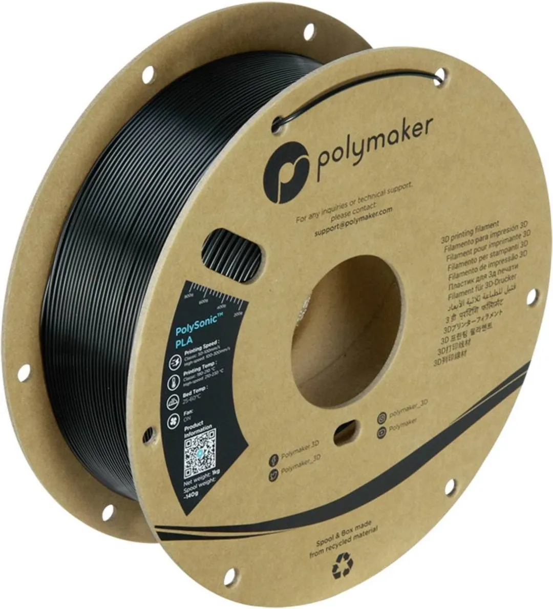 Polymaker PA12002 Filament PLA 1.75mm 1000g - Zwart