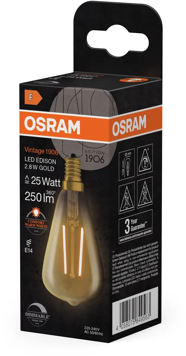 Osram Vintage 1906 LED E14 2.8W 250lm - Zeer Warm Wit 2200K