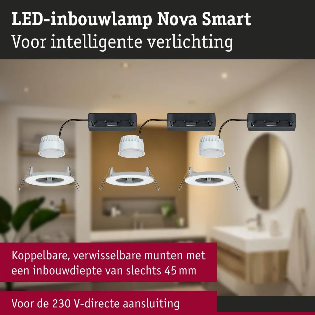 Paulmann Nova Coin LED-inbouwlamp 3x6W 530lm Tunable White 78mm - Wit mat - afbeelding 6 van 6