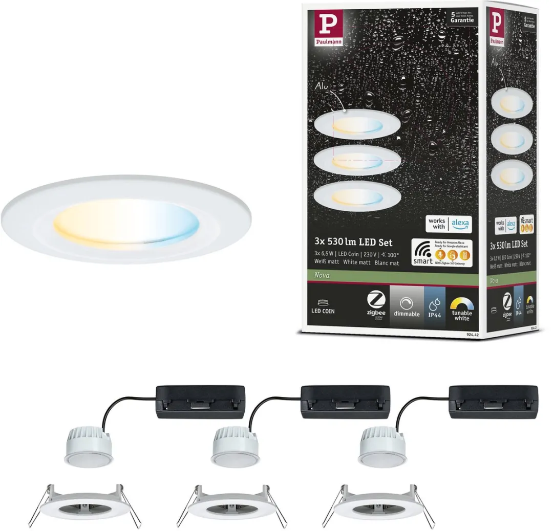 Paulmann Nova Coin LED-inbouwlamp 3x6W 530lm Tunable White 78mm - Wit mat