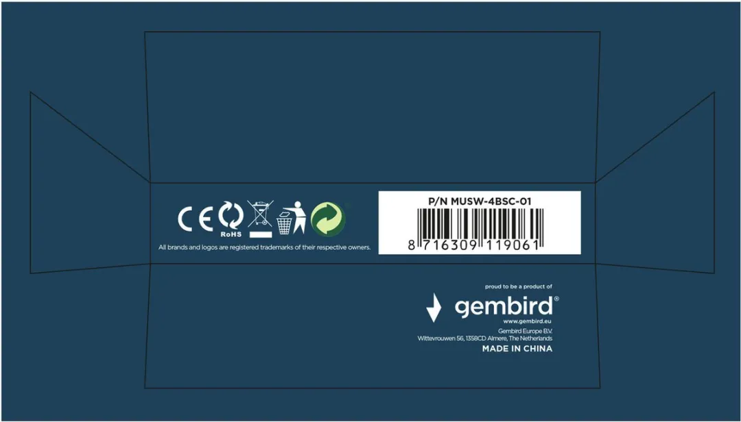 Gembird MUSW-4BSC-01 Draadloze Muis USB-C - Zwart - afbeelding 6 van 6