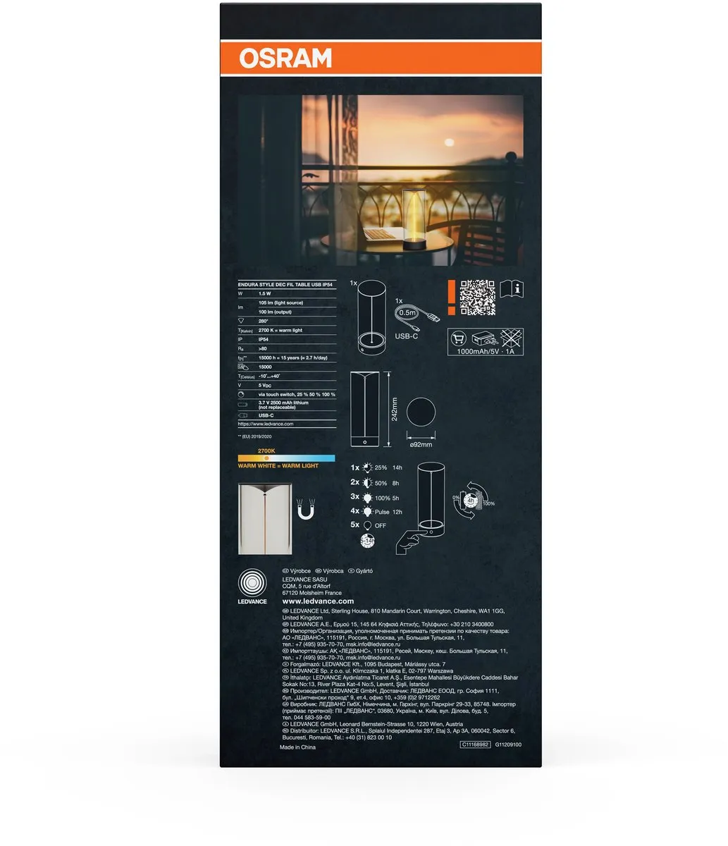 Osram Endura Style LED Tafellamp Filament 1,2W - 100lm - 2700K - Donkergrijs - afbeelding 6 van 6