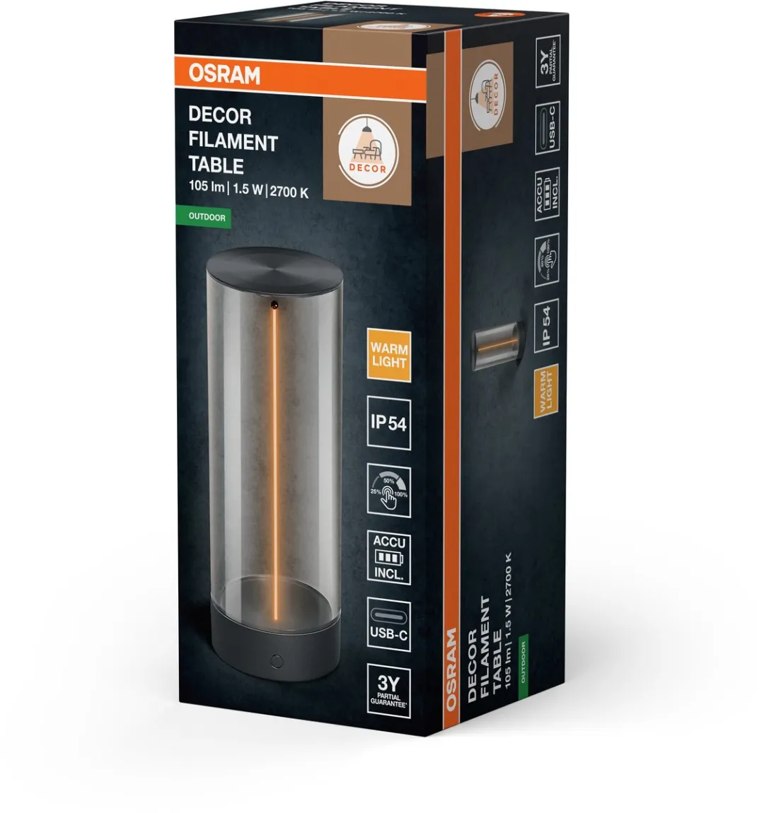 Osram Endura Style LED Tafellamp Filament 1,2W - 100lm - 2700K - Donkergrijs