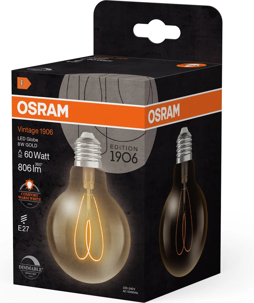 Osram Vintage 1906 LED E27 Globe Filament Heart 8W - 806lm - Zeer Warm Wit