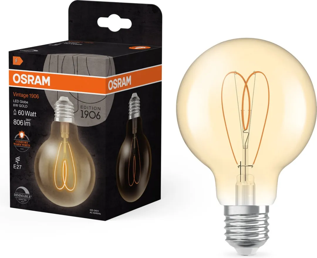 Osram Vintage 1906 LED E27 Globe Filament Heart 8W - 806lm - Zeer Warm Wit