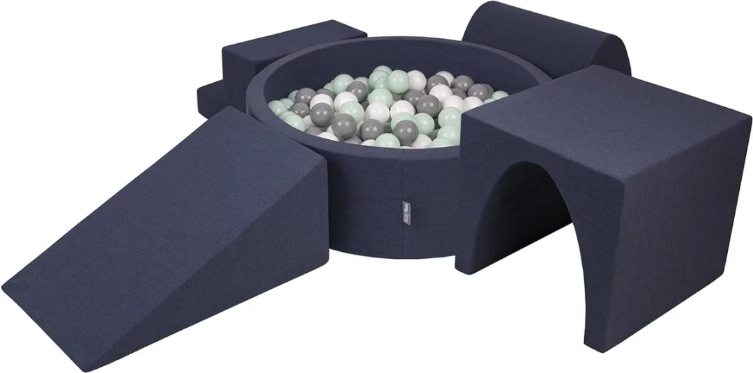 KiddyMoon Schuimspeelplaats Ballenbad 200 Ballen - 200 Stuks - Donkerblauw/Wit/Grijs/Mint