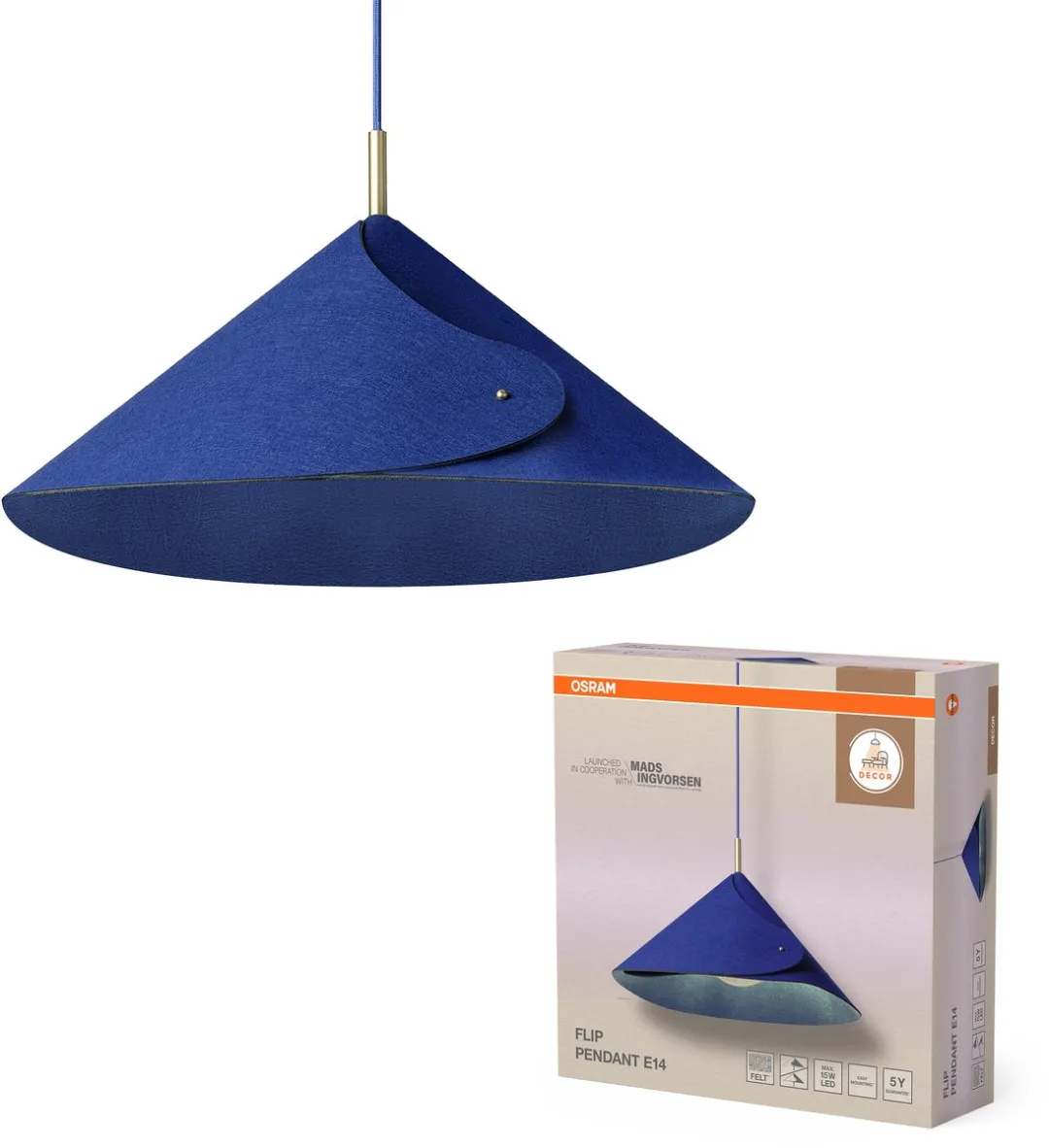 Osram Decor Flip Hanglamp E14 Blauw 500mm - Staal/Vilt