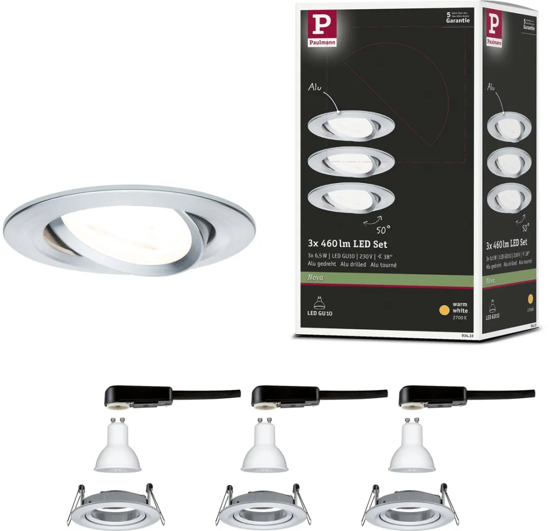 Paulmann Nova LED Inbouwlamp Basisset 3x6,5W 460lm 2700K