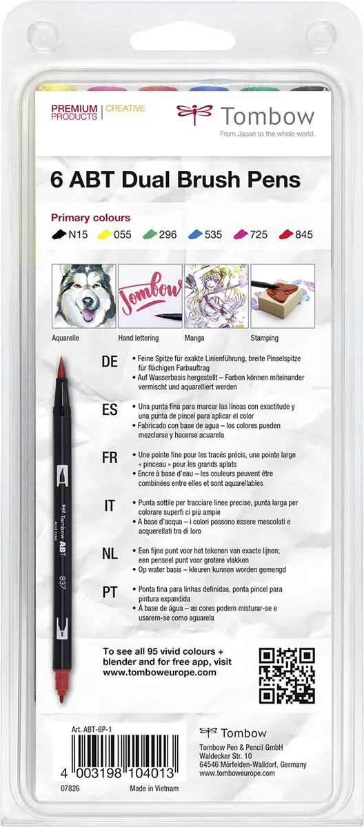Tombow ABT Dual Brush Tekenpennen - Primaire Kleuren (6) - afbeelding 2 van 6