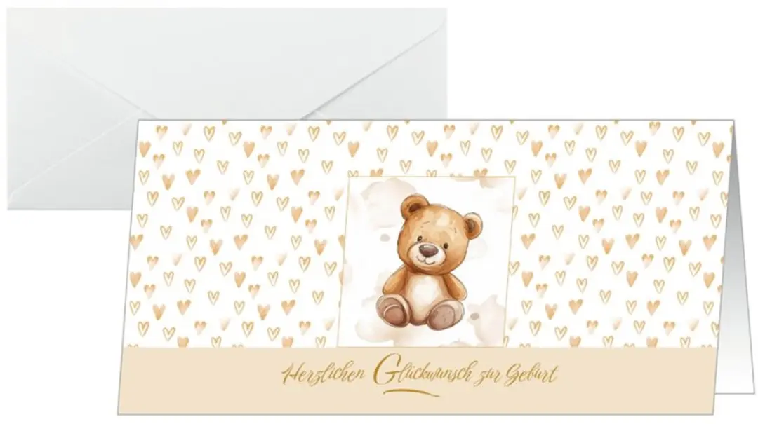 sigel Geboortekaartenset Teddy, DIN lang, 10 kaarten + 10 enveloppen, wit karton