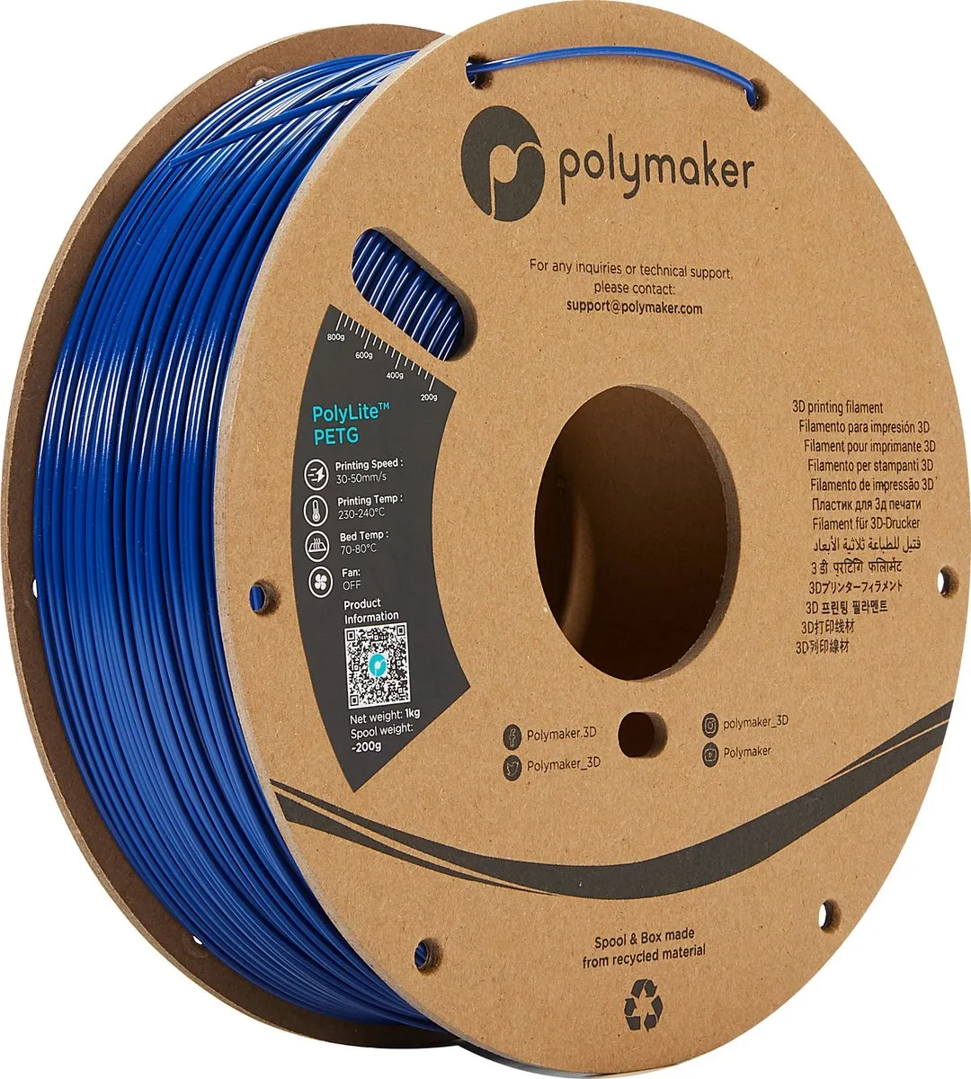 Polymaker PB01007 PolyLite Filament PETG Hittebestendig, Hoge treksterkte 1.75 mm 1000 g Blauw 1 stuk(s)