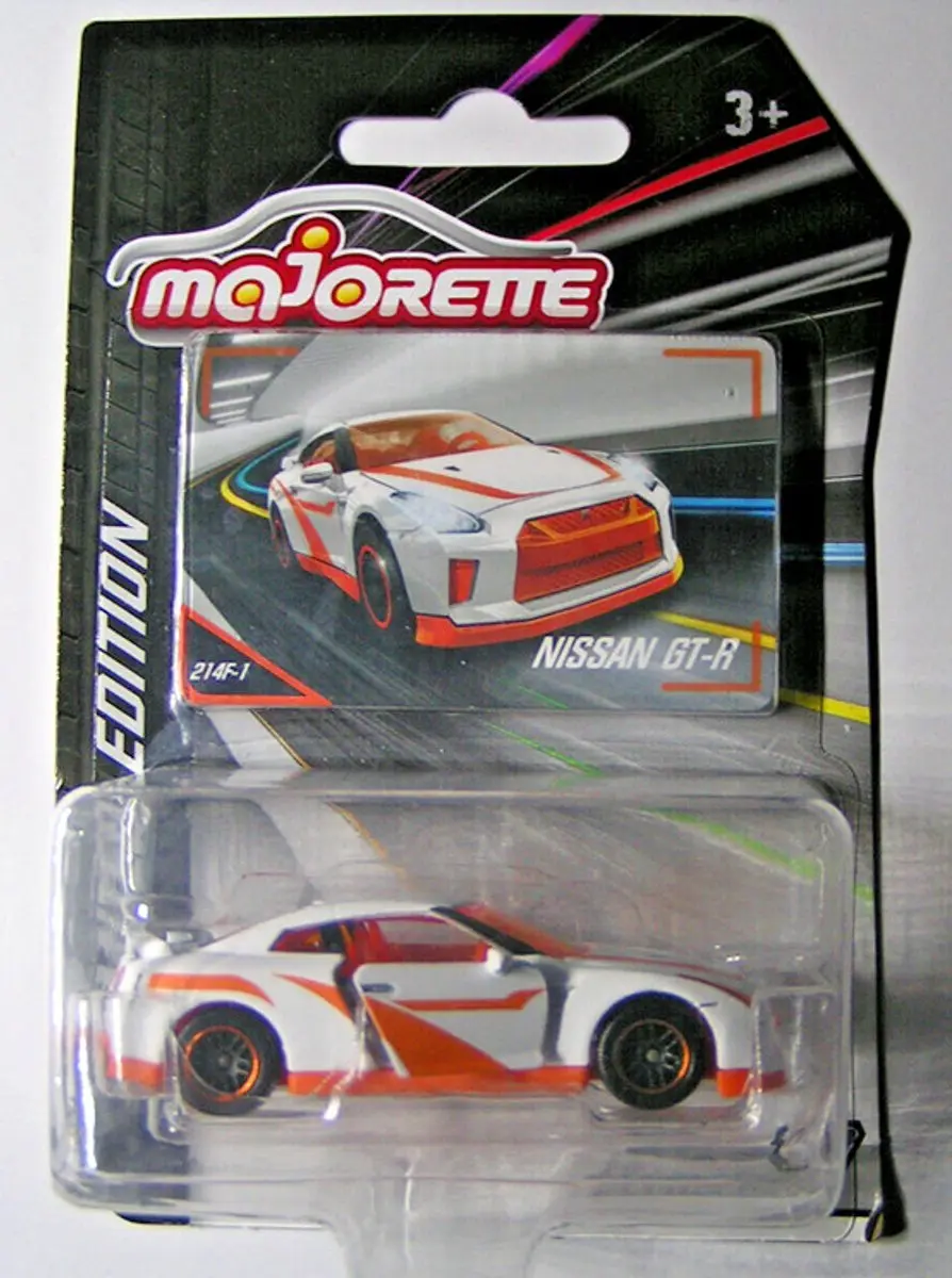 NISSAN GT-R ORANGE WHITE LIMITED EDITION MAJORETTE VINTAGE 1:64 CARD INCLUDED (B