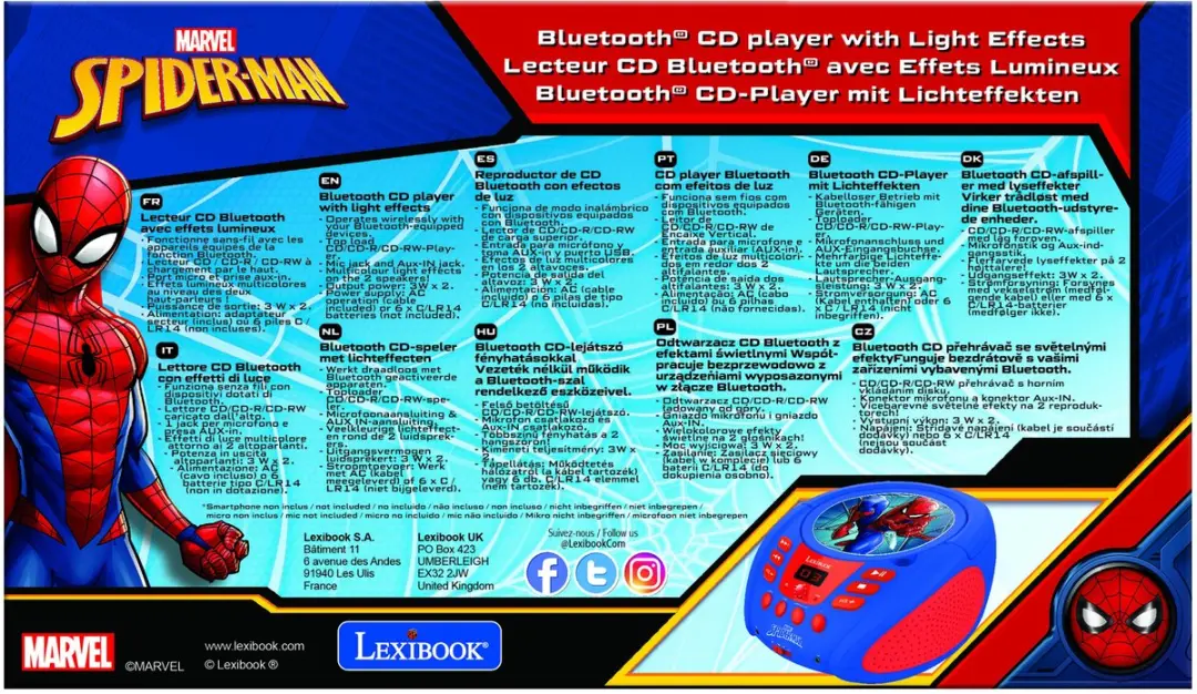 Lexibook RCD109SP Spider-Man Bluetooth CD-speler - Blauw - afbeelding 6 van 6