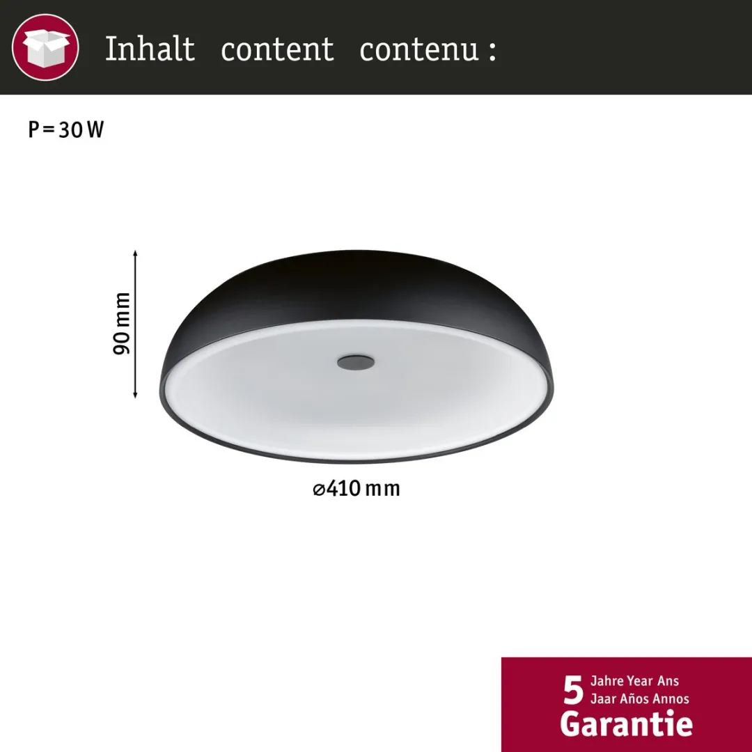 Paulmann LED Plafondlamp Jaron 2700K 1900lm - Zwart mat