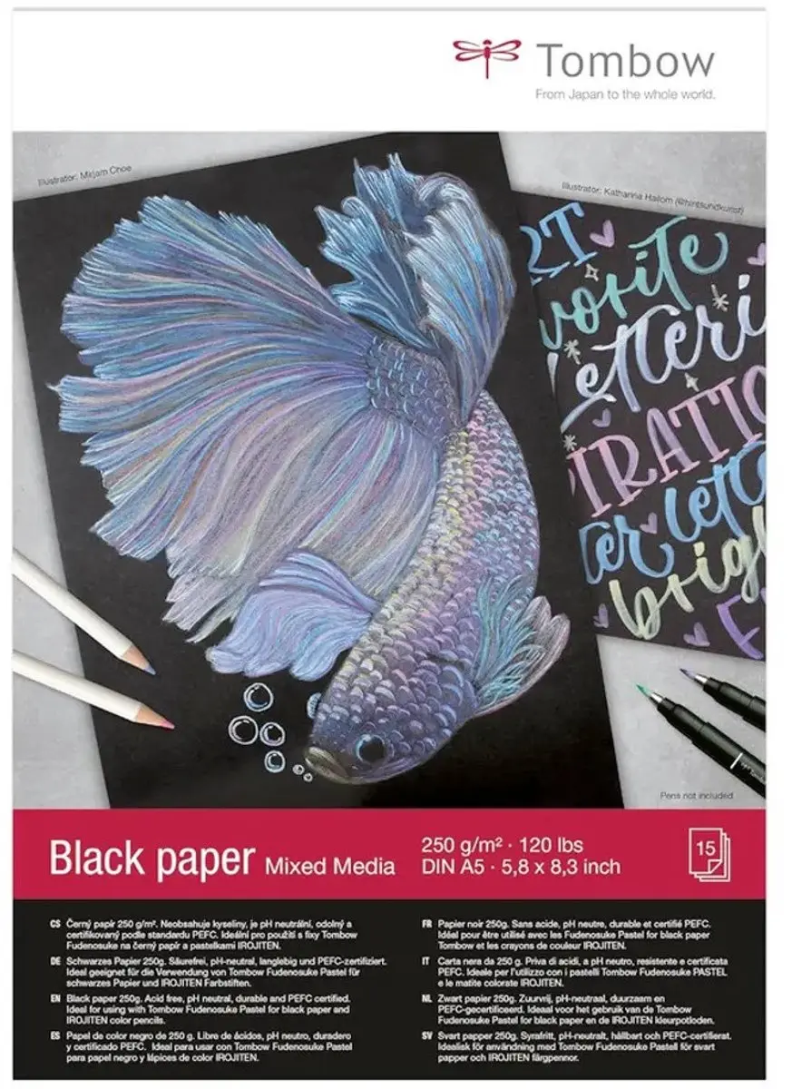 Tombow zwart papier mixed media 250 gram A5