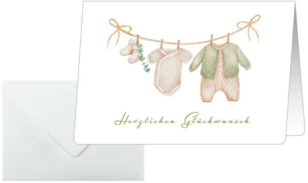 sigel Geboortekaarten-set Baby Clothes, DIN C6, 115 x 170 mm, 10 kaarten + 10 en