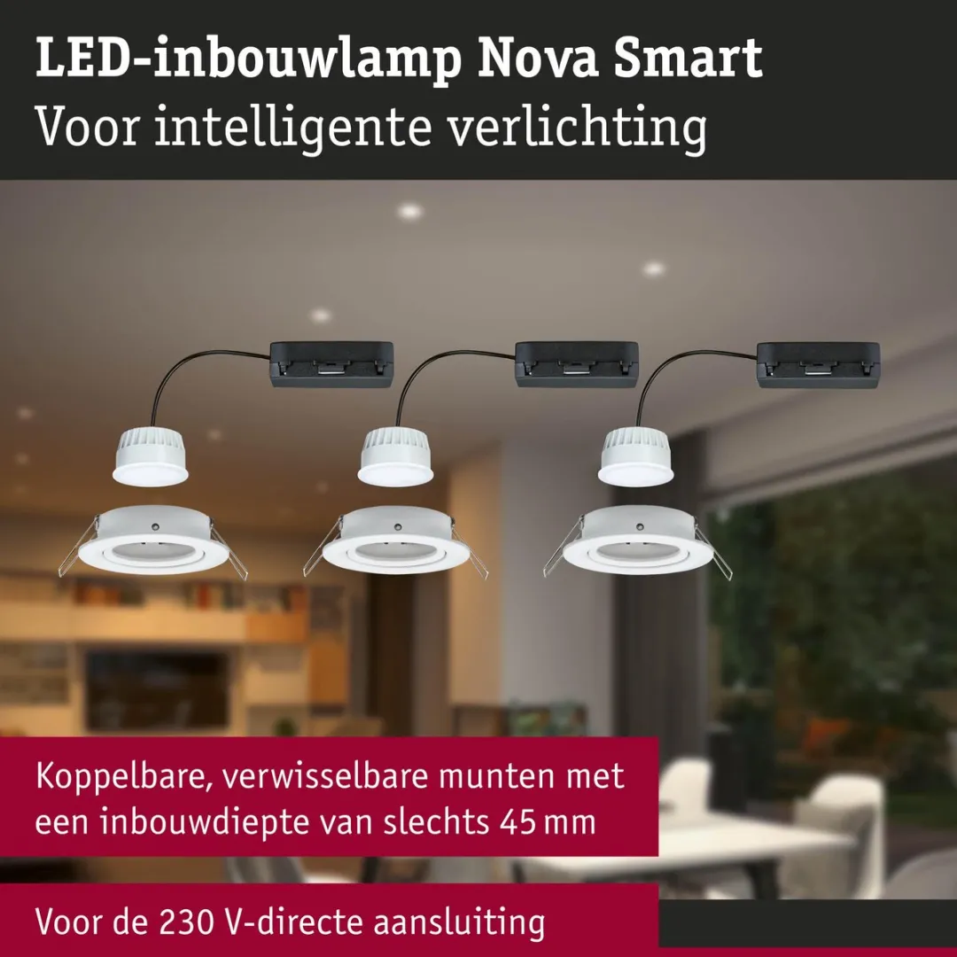 Paulmann Nova Coin LED-inbouwlamp 3x6W 500lm 84mm Tunable White - Wit mat